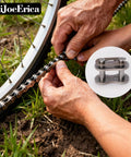 Installing a Sturdy Carbon Steel Bike Chain Master Link Connector Kit, 6 Pack Quick Links, on a bicycle chain outdoors.