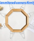 Pro Grade Spring Loaded Miter Clamp Set With Pliers 13 Piece Clamp Kit holding octagonal wood frame corner