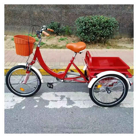 Adult Tricycle With Back Cabin Cargo Trike For Seniors And Outdoor Fun, Dual Front And Rear Brakes, Red