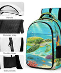 Coral Reef Sea Turtle Print Unisex Backpack Large Capacity Durable Polyester Daypack with smooth zipper and roomy interior