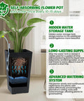 Self-absorbing 16 Inch Tall Planters Set Of 2 For Indoor And Outdoor Use In Black With Drainage Holes Inner Bucket And Water Level Monitors