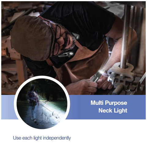Man using Bright Magnetic Neck Light 2 Pack With Detachable Lights For Hands Free Use while working