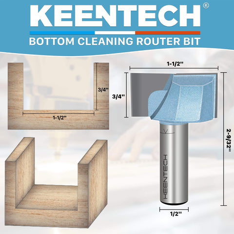 Bottom Cleaning Router Bit With 1/2 Inch Shank, 1-1/2 Inch Cutting Diameter, 3/4 Inch Cutting Depth, Carbide Tipped Surfacing Bit For CNC