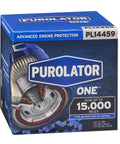 Product packaging of Advanced Engine Protection Spin On Oil Filter with High Density Synthetic Media for up to 15k miles.