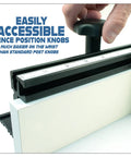 Top Shelf 32 Inch Deluxe Router Table Fence With Rock Solid Aluminum L Backer And Quick Adjust Featherboard with accessible knobs.