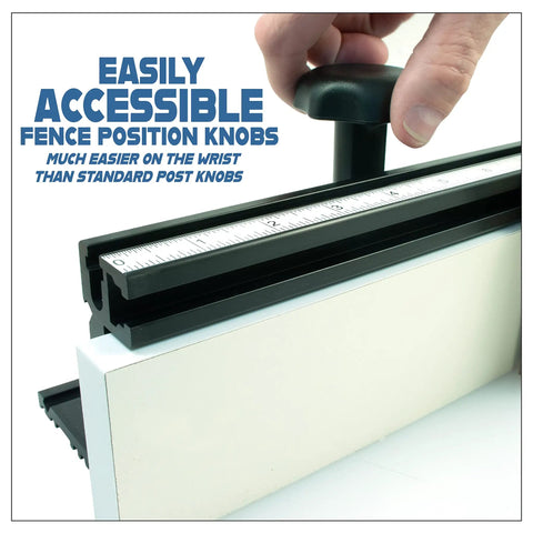 Top Shelf 32 Inch Deluxe Router Table Fence With Rock Solid Aluminum L Backer And Quick Adjust Featherboard with accessible knobs.