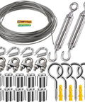 Vinyl Coated Wire Rope Kit For Easy String Lights Hanging 50ft stainless steel cable with turnbuckles, clips, crimping sleeves