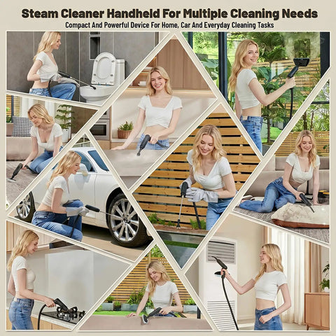Gautye Portable Steam Cleaner With 3 Level Adjustable Handle Plus 15 Versatile Accessories For Deep Cleaning Floors Tiles And Carpets High Heat Sanitizing Black Housing Durable Abs Build effective for home and car cleaning.