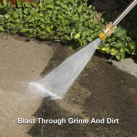Powerful Electric Pressure Washer 2.6 GPM removing grime from driveway, 1500W High Pressure Cleaner With 4 Nozzles, Ideal For Car, Home, And Garden, Bright Yellow