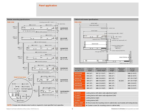 Go-To 15 Inch Tandem Drawer Slide Kit With Soft Close specifications diagram