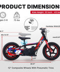 Lightweight Kid Friendly Electric Motorcycle 150W dimensions for ages 3-6 with detachable battery and dual brakes
