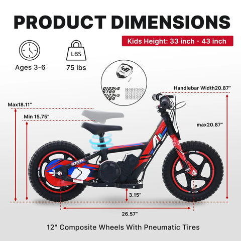 Lightweight Kid Friendly Electric Motorcycle 150W dimensions for ages 3-6 with detachable battery and dual brakes