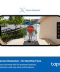 Person detection shown on smartphone screen with Outdoor 1080P Security Camera. No monthly fees, ideal for driveways.