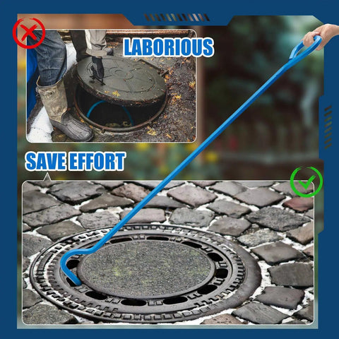 Two Pack Heavy Duty Manhole Cover Hook And Septic Tank Lid Puller 42 Inch Tough As Nails Hex Steel Utility Lifter in action.