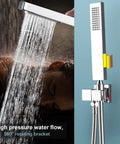 Square Solid Brass Handheld Shower Head With Wall Connector And 1.5M Stainless Steel Hose Chrome Finish 44 Jet Anti Clogging