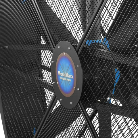 Built Heavy 79 Portable Industrial Fan Kicks Your Space Into Gear For Warehouse Gym Or Shop Stepless Variable Speed details of fan blade and motor.