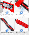 High-res LCD, smooth sliding screw, stainless steel body, ergonomic grip on Digital Brake Rotor Caliper Tool For Disc Brake Thickness.