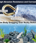 Drop Shot Fishing Weights Kit 10 Pieces 1oz lead sinkers with copper-plated loop submerged near rocky bottom for bass fishing.