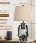 Set Of 2 Farmhouse Table Lamps For Living Room With 3 Way Dimmable Touch Control And USB Ports in cozy rustic style displayed on table