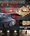 One Six Scale RC Tank With Infrared Battle, Smoke, Sound And Lights, Upgraded Metal Tracks Idler And Sprocket, Steel Gearbox