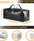 Heavy Duty Moving Bags 8 Pack Large Storage Totes With Backpack Straps And Tough Handles And Zippers For Moving And Dorm Organization 86 Liter Capacity Holds Up To 60lbs Durable Coated PE Weave shown with dimensions and folded items