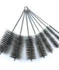 Pipe Cleaning Brush Set With Stainless Steel Bristles, 8 Piece Variety Pack for auto parts bottles and tubes displayed in a fan shape