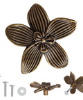 Four Pack Two Point Four Inch Antique Brass Flower Cabinet Knobs With Vintage Floral Drawer Pulls and screws shown