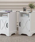 Farmhouse Nightstand Set Of 2 End Table With Charging Station Dual USB Ports Tall Bedside Tables Wooden Side Tables White