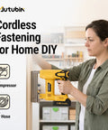 18 Gauge Cordless Brad Nailer 2 In 1 Electric Nail And Staple Gun Kit Battery Powered used by a person for DIY projects.