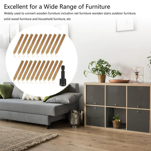 20 Piece Heavy Duty Hanger Bolts Set For Outdoor Wood Furniture Tapping Screws Double End Carbon Steel Hardware Five Sixteenths By Eighteen Threads Per Inch Two Inches Long For Strong Wood Joints And Deck Installations displayed in living room setting