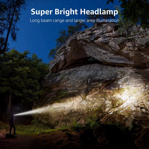 Person using Two Pack Rechargeable LED Headlamp With 5 Modes For Camping And Hiking IPX4 Waterproof Headlight to illuminate cliff