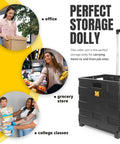 Collapsible Rolling Dolly Cart For Teachers And Offices With Adjustable Telescoping Handle And Storage On Wheels next to use cases