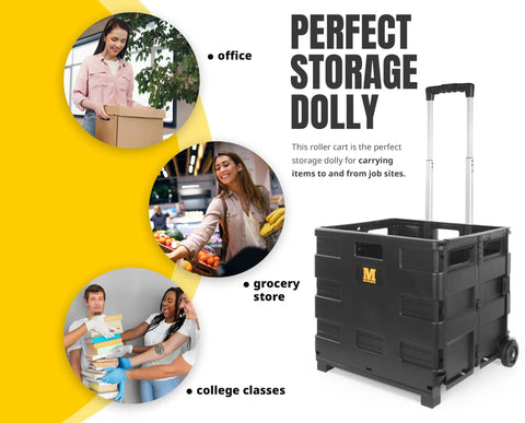 Collapsible Rolling Dolly Cart For Teachers And Offices With Adjustable Telescoping Handle And Storage On Wheels next to use cases