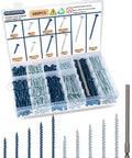680 Piece Pocket Hole Screw Set With Five Sizes Blue Ceramic Coated And Zinc Coated Square Drive Self Tapping Coarse Thread Wood Screws For Pocket Hole Joinery In Inch Sizes From Eight To Two And A Half Inches For DIYers