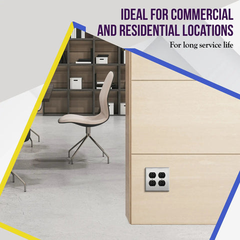 Heavy Duty Duplex Receptacle Outlet For Home Use, 15A 125V Self Grounding 2 Pole 3 Wire Residential Grade Wall Plug installed in office.