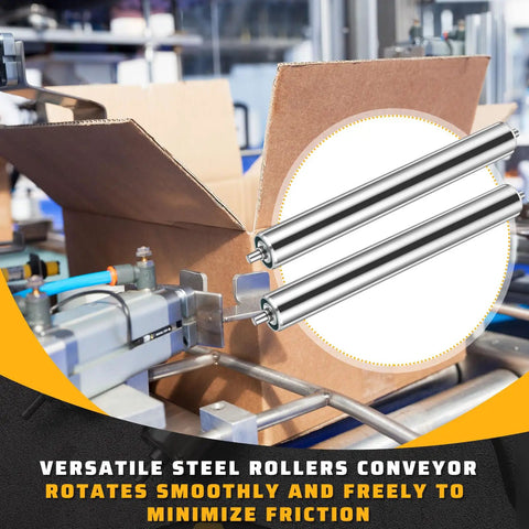10 Pcs Galvanized Steel Conveyor Rollers Set, 16 Inch Length, 2 Inch Diameter on conveyor system for friction reduction