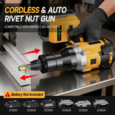 Cordless Rivet Nut Gun For 20V Max Batteries Tool Only in use with metal panel, auto mode, brushless motor, battery powered tool.