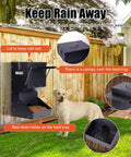 Set And Forget Outdoor Dog Feeder With Sturdy Rain Cover showing lid, canopy, and rain drain holes, perfect for large breeds.
