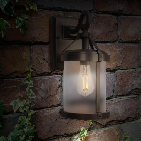 Exterior wall sconce lit by ST19 Vintage Edison LED Bulb 60W Equivalent Dimmable Soft White 2700K 800 Lumens E26 Base Retro Filament