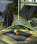 3 In 1 Hooded Rain Poncho For Adults With Pocket Waterproof Lightweight Unisex Rain Coat For Hiking Camping And Emergencies Black