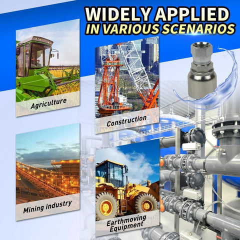 hydraulic hose fittings JIC 37 degree used in agriculture, construction, mining, and earthmoving equipment