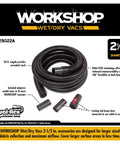 Extra Long Locking Hose Attachment For Wet Dry Shop Vacuum Cleaners With Heavy Duty Build And Two And A Half Inch By Twenty Foot Reach And Universal Adapters coiled on surface