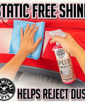 Speed Wipe Quick Detailer Spray For Cars, Instant Slick Mirror Shine Between Washes, Streak Free Formula Removes Dust Smudges And Fingerprints, High Gloss Finish In Seconds, 16 Oz on red car with microfiber cloth
