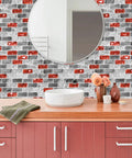 Red Marble Peel And Stick Backsplash Tiles For Kitchen And Bathroom 12 By 12 Inches 10 Sheets Self Adhesive Easy Install