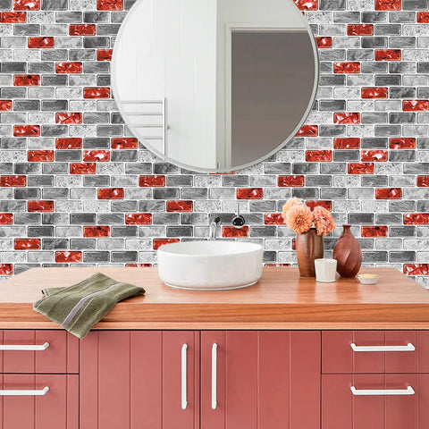 Red Marble Peel And Stick Backsplash Tiles For Kitchen And Bathroom 12 By 12 Inches 10 Sheets Self Adhesive Easy Install