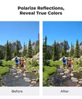Comparison of landscape with and without Magnetic 1 Second Swap 77mm Circular Polarizing Filter for DSLR Cameras, showing color difference.