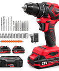 Rugged Boss Level 21V Brushless Cordless Drill Driver Kit Delivers 40Nm Kick Torque Two Speed Gears All Metal Chuck Bundle with accessories.