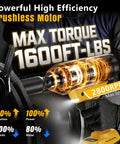 Pro Shop Three Quarter Inch Cordless Brushless Impact Wrench delivering a kickass 1600 Ft Lbs of serious torque with visible motor components.