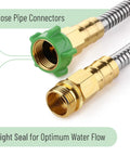 Hose pipe connectors on Heavy Duty Stainless Steel Garden Hose 3 Feet Short All Metal Water Hose No Kink Built To Last Durable Flexible
