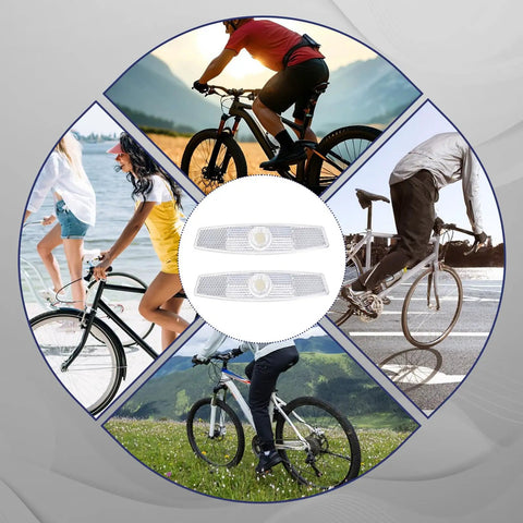 Collage of cyclists with 4 Pack Bike Wheel Spoke Reflectors For Night Riding Safety High Visibility Spoke Reflectors For Mountain And Road Bikes